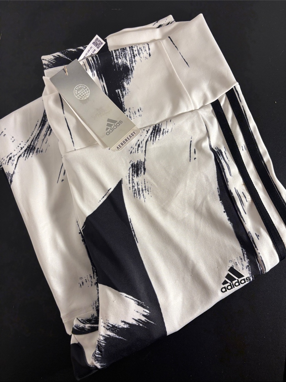 adidas woman White and Black Graphic Soccer Jersey work out biker shorts style.